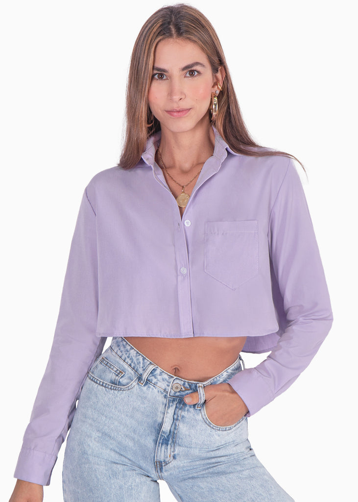 Camisa crop manga larga con botones - KARLA