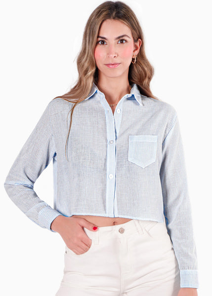 Camisa crop manga larga con botones - KIANA.RAYAS