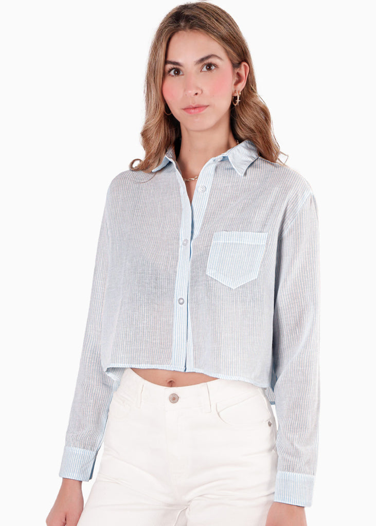 Camisa crop manga larga con botones - KIANA.RAYAS