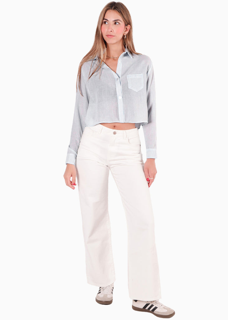 Camisa crop manga larga con botones - KIANA.RAYAS