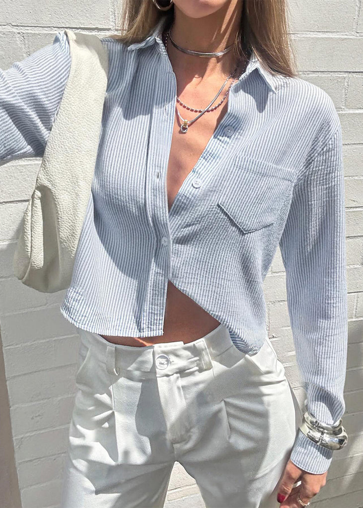 Camisa crop manga larga con botones - KIANA.RAYAS