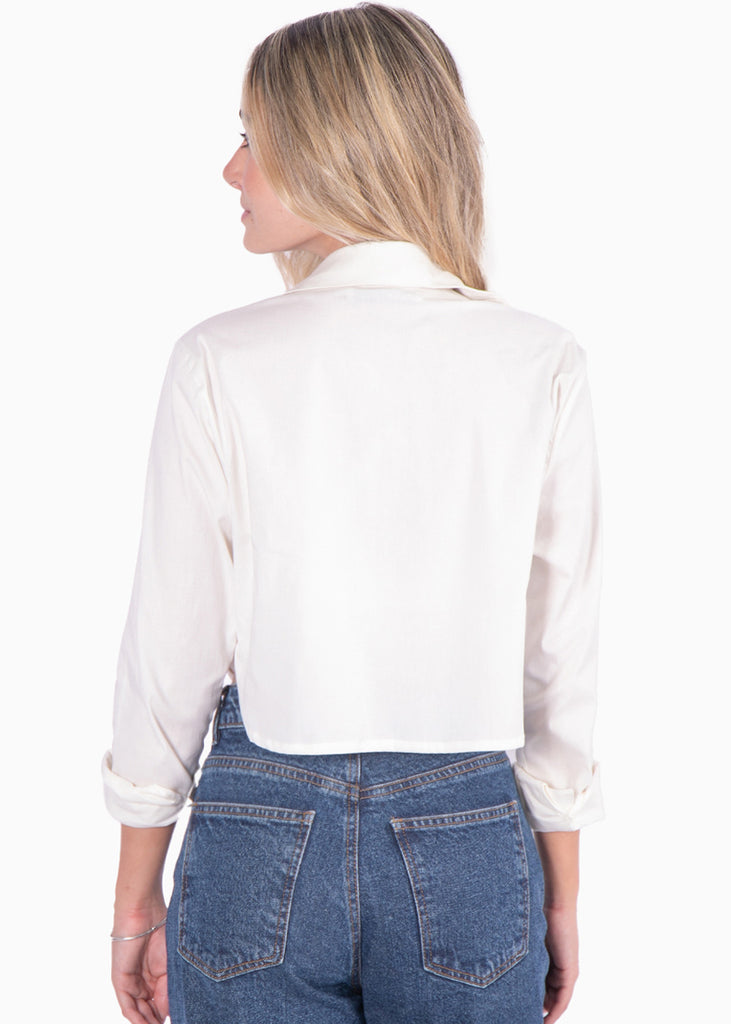 Camisa crop manga larga con botones color blanco, marfil para mujer - Flashy