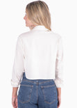 Camisa crop manga larga con botones color blanco, marfil para mujer - Flashy