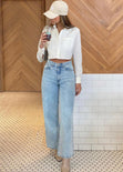 Camisa crop manga larga con botones color blanco, marfil para mujer - Flashy