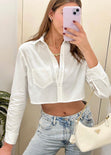Camisa crop manga larga con botones color blanco, marfil para mujer - Flashy