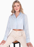 Camisa crop manga larga con botones color azul para mujer - Flashy