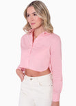 Camisa crop manga larga con botones color rosado para mujer - Flashy