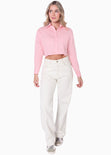 Camisa crop manga larga con botones color rosado para mujer - Flashy
