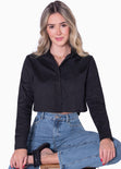 Camisa crop manga larga con botones color negro para mujer - Flashy