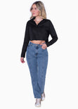 Camisa crop manga larga con botones color negro para mujer - Flashy