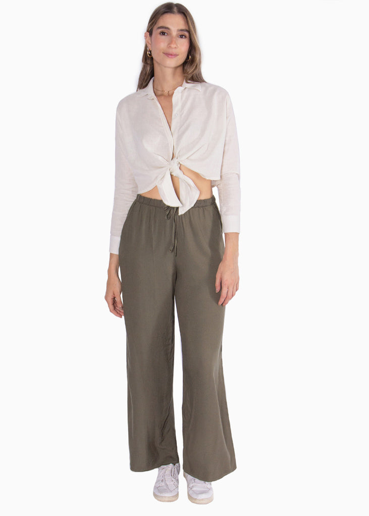 Camisa crop manga larga con botones y anudado color marfil, blanco para mujer - Flashy
