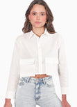 Camisa crop manga larga con botones y bolsillos tipo cargo color blanco, marfil para mujer - Flashy