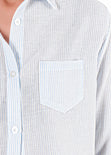 Camisa crop manga larga con botones y perilla color azul para mujer - Flashy