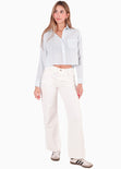 Camisa crop manga larga con botones y perilla color azul para mujer - Flashy