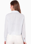 Camisa crop manga larga con botones y perilla color azul para mujer - Flashy