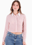 Camisa crop manga larga con botones y perilla color rosado para mujer - Flashy