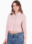 Camisa crop manga larga con botones y perilla color rosado para mujer - Flashy