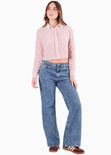 Camisa crop manga larga con botones y perilla color rosado para mujer - Flashy