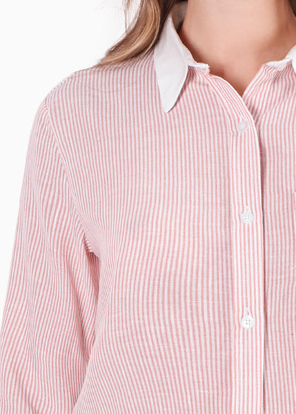 Camisa crop manga larga con botones y perilla color rosado para mujer - Flashy