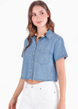 Camisa de botones manga corta de color azul - AREQUIPA