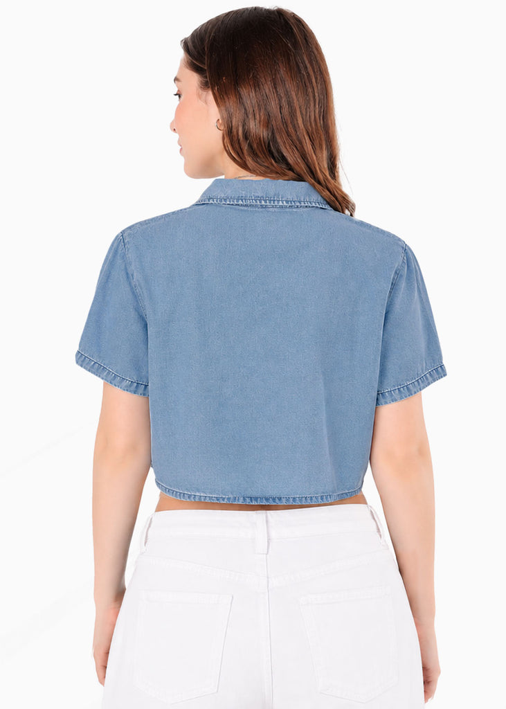 Camisa de botones manga corta de color azul - AREQUIPA