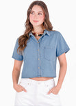 Camisa de botones manga corta de color azul - AREQUIPA
