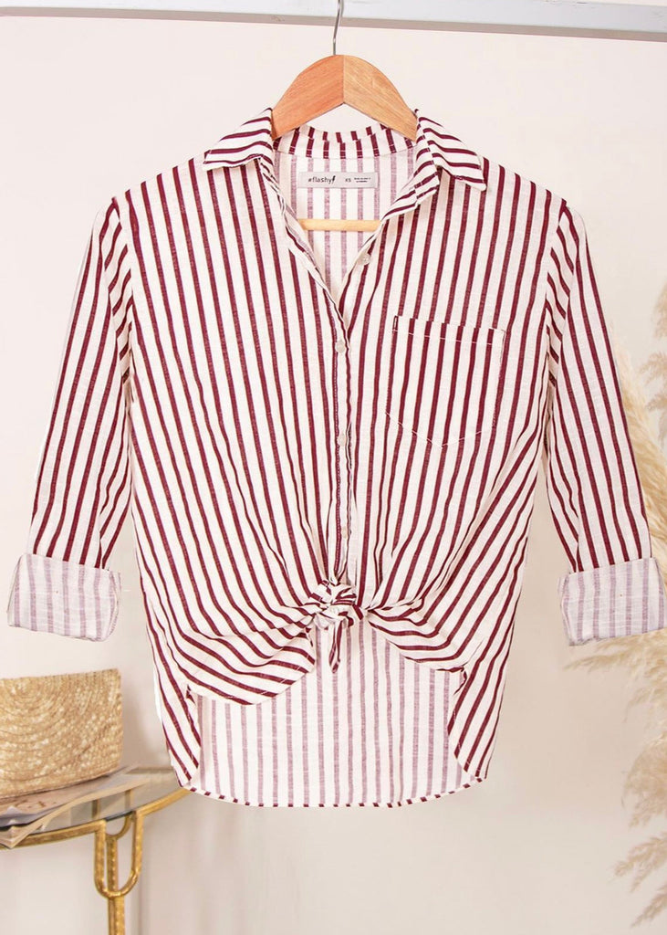 Camisa de botones manga larga con rayas  para mujer - Flashy
