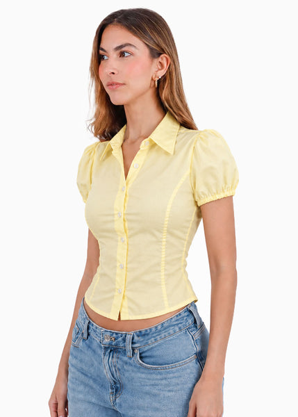 Camisa manga corta de botones de color amarillo - CAIRO