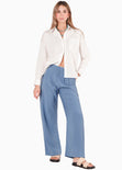 Camisa manga larga con botones, cuello y bordado color blanco, marfil para mujer - Flashy