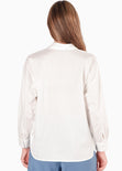 Camisa manga larga con botones, cuello y bordado color blanco, marfil para mujer - Flashy