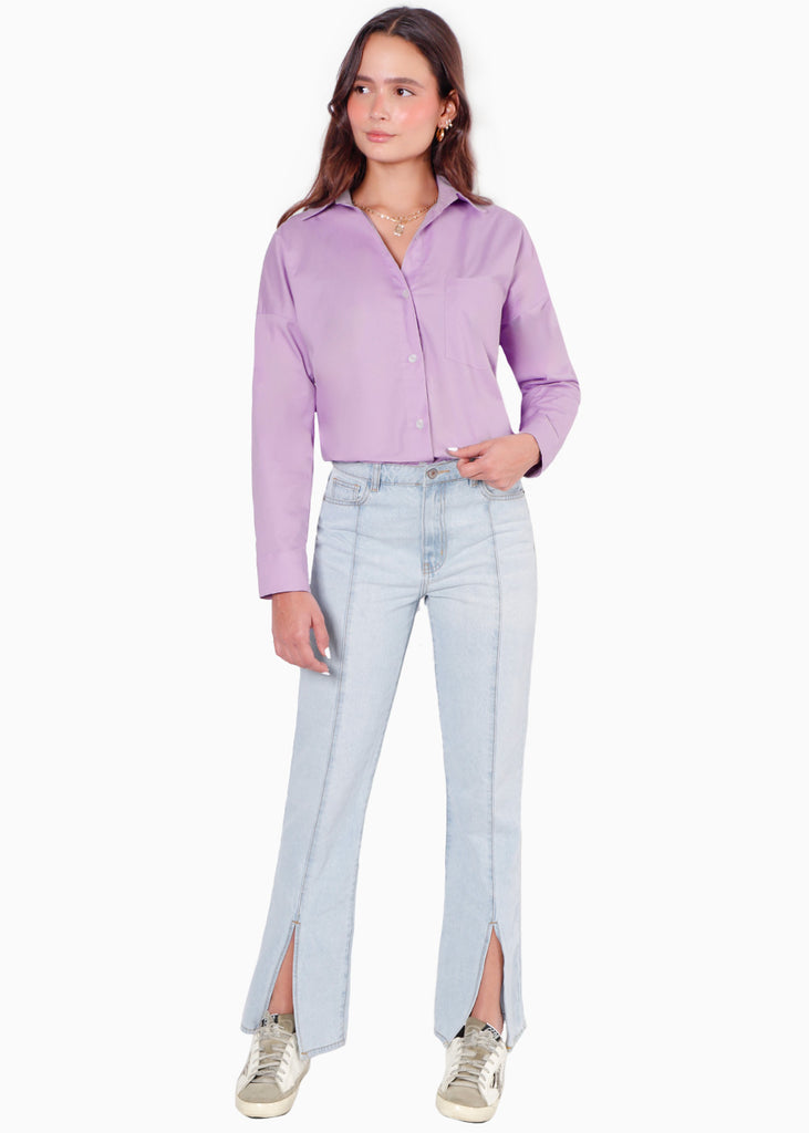 Camisa manga larga con botones color lila para mujer - Flashy