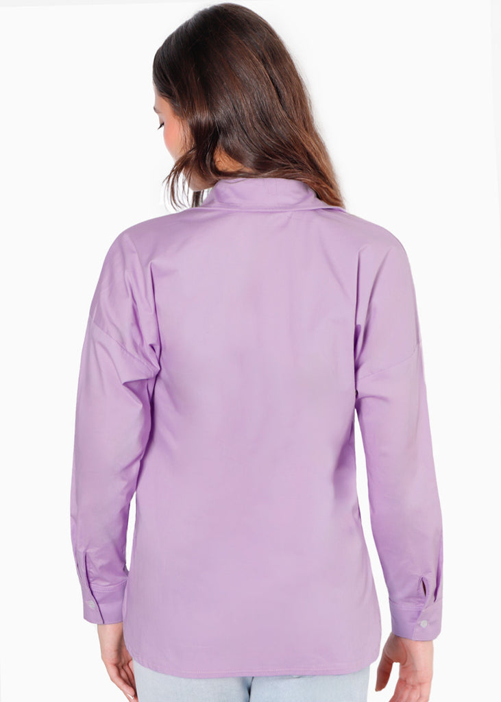 Camisa manga larga con botones color lila para mujer - Flashy