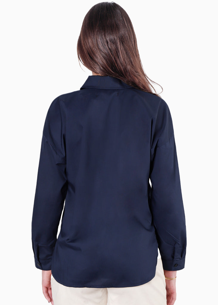 Camisa manga larga con botones y bordado de estrellas color azul para mujer - Flashy