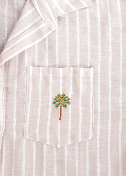 Camisa manga larga de rayas con cuello y perilla bordado en bolsillo - MELON