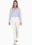 Camisa manga larga oversized con botones y perlas color azul para mujer - Flashy