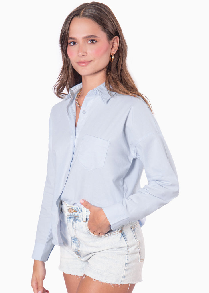 Camisa manga larga con botones color azul para mujer - Flashy