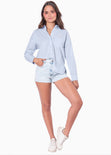 Camisa manga larga con botones color azul para mujer - Flashy