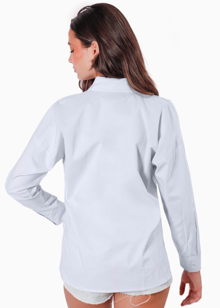 Camisa manga larga con botones color azul para mujer - Flashy