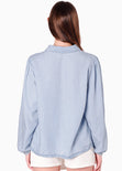 Camisa manga larga y efecto drapeado color azul para mujer - Flashy
