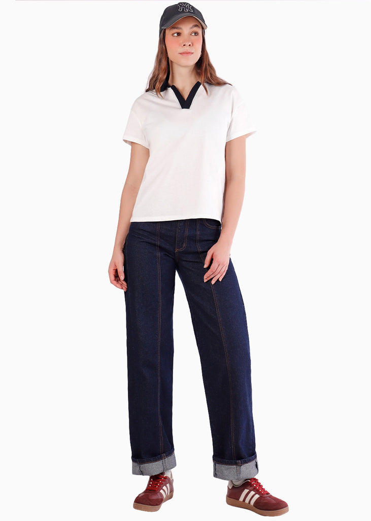 Camisa Polo oversize cuello tejido en contraste - TOSCANA