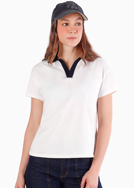 Camisa Polo oversize cuello tejido en contraste - TOSCANA