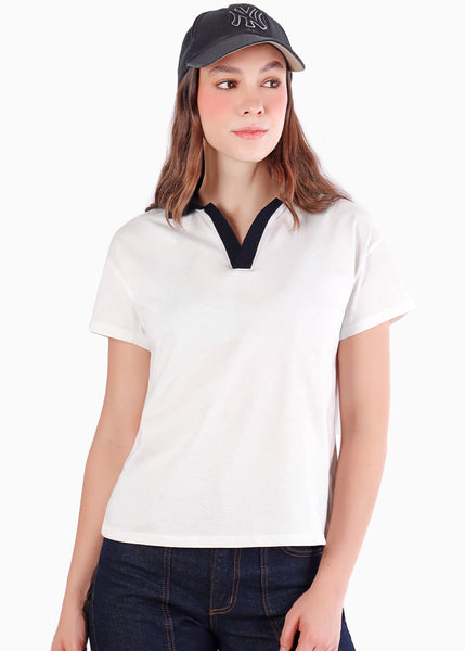 Camisa Polo oversize cuello tejido en contraste - TOSCANA