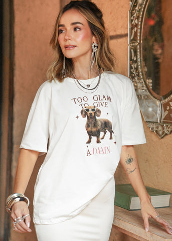 Camiseta con estampado perro "TOO GLAM TO GIVE A DAMN" - BURDEOS