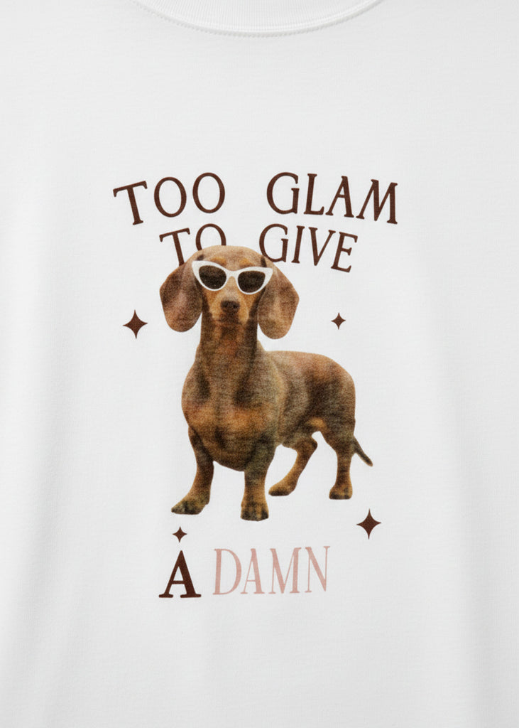 Camiseta con estampado perro "TOO GLAM TO GIVE A DAMN" - BURDEOS