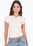 Camiseta baby tee bordado - MIYUNI.MARFIL