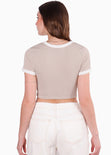 Camiseta baby tee en rib con bordado de leopardo para mujer - Flashy