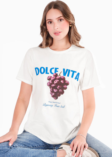 Camiseta basica con estampado color marfil, blanco para mujer - Flashy