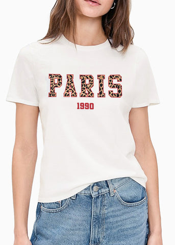 Camiseta basica con estampado "Paris" color blanco, marfil para mujer - Flashy