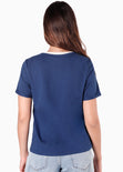 Camiseta básica con estampado “Santa Monica beach” con cuello en contraste color azul para mujer - Flashy