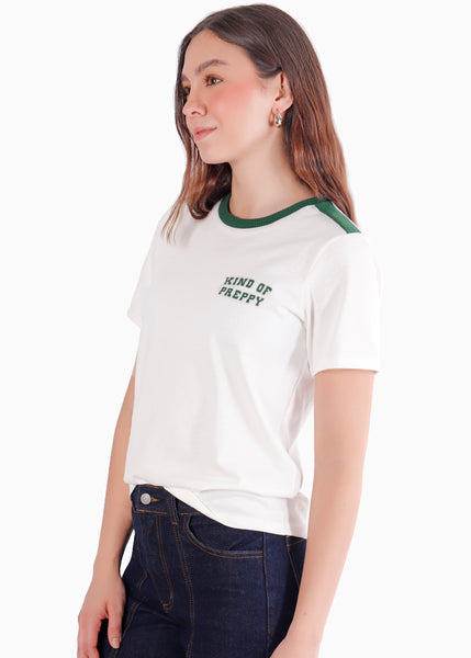 Camiseta basica con estampado y con rayas y cuello en contraste - SEDONA